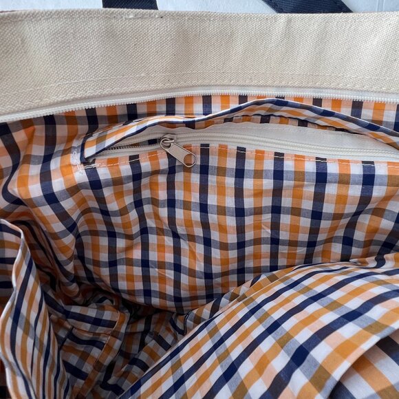 Extra Large Canvas Boat Tote Plaid, Cream and Navy, NWOTS! - Picture 5 of 12